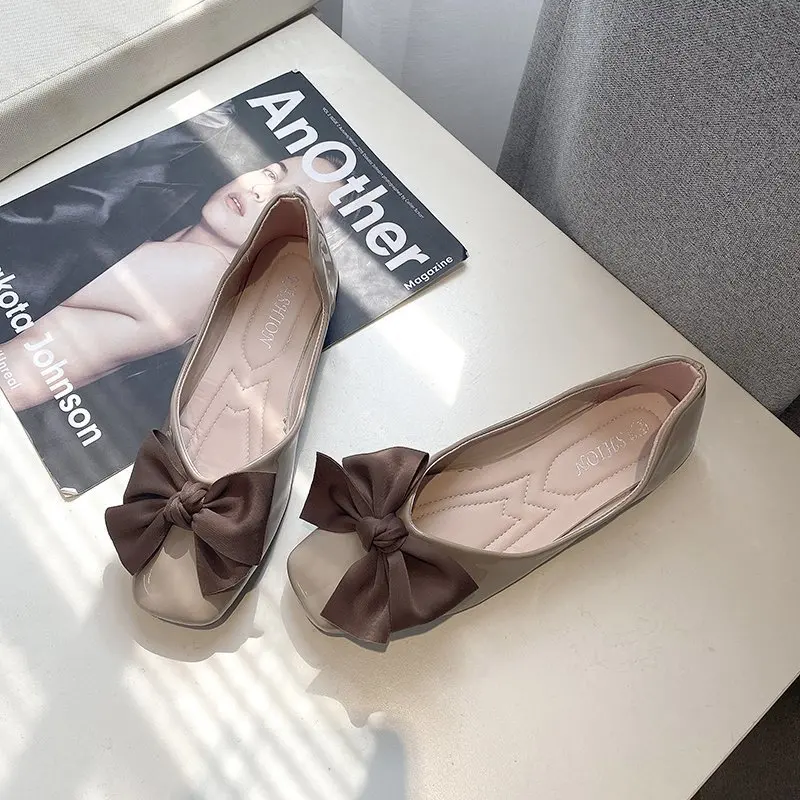 

Casual Woman Shoe Square Toe Modis All-Match Female Footwear Elegant Bow-Knot Shallow Mouth Moccasin 2021 Dress New Butterfly