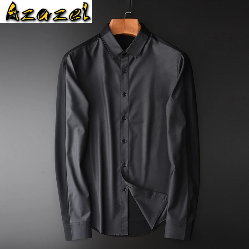 

Azazel Contrast Color Mens Shirts Luxury Silk Fabrics Long Sleeve Mens Dress Shirts Plus Size 4xl Slim Business Casual Man Shirt