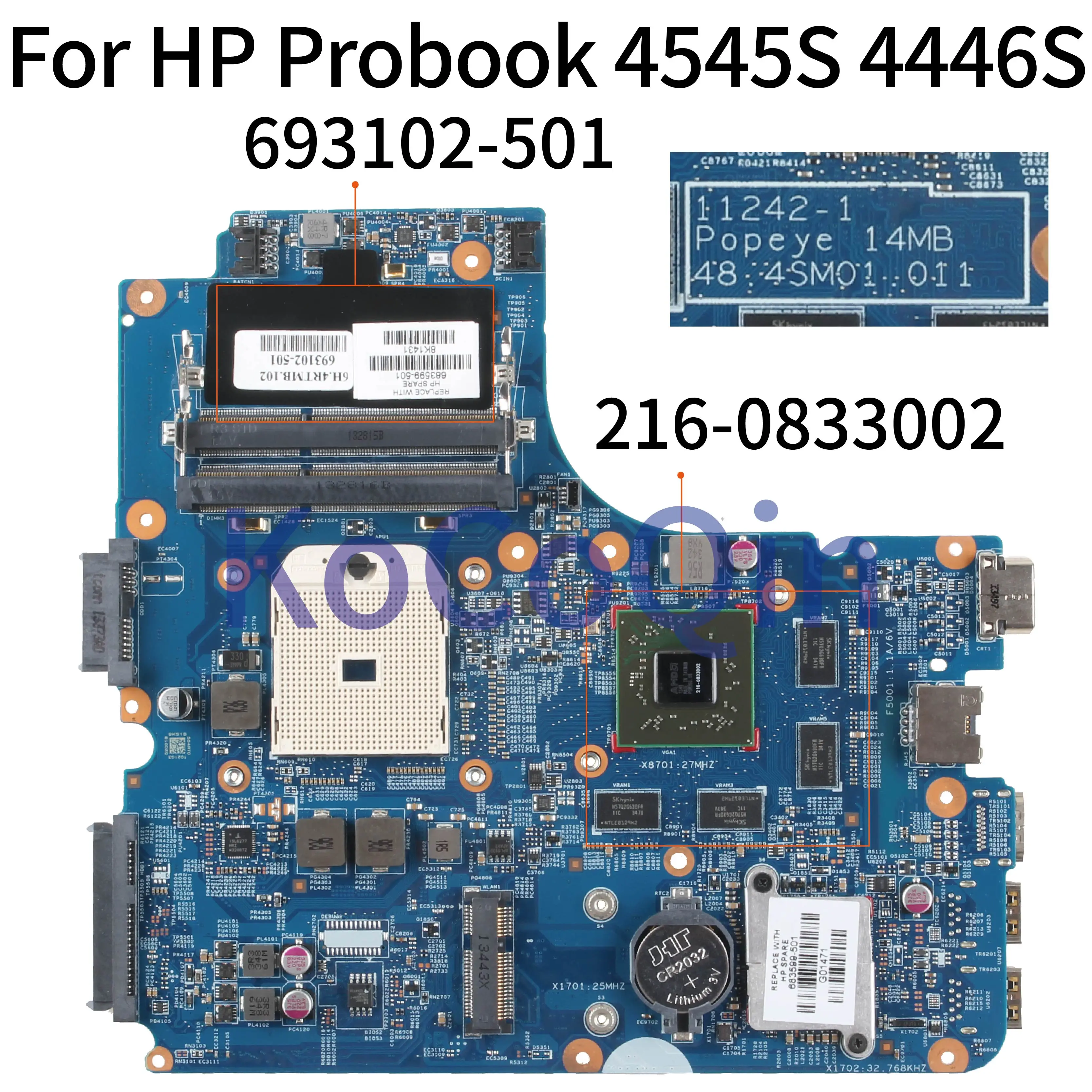 Kocoqin-placa-mãe para Computador Portátil Placa Original para hp Probook 4545s 4446 a 216 2012001 0833002 a 693102 20111 48.4sm01. 011 Placa-mãe para notebook