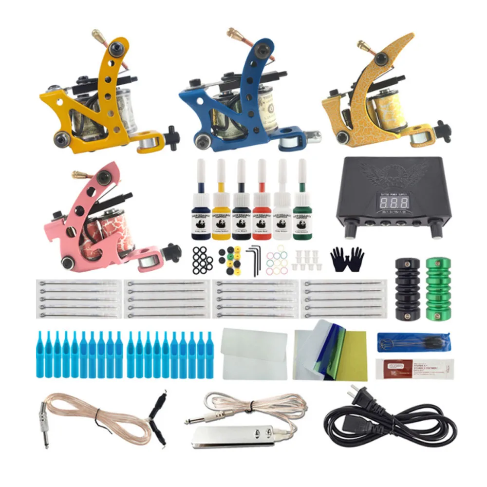 

Complete Tattoo Kit for Beginner Machines Gun Tattoo Ink Set Power Supply Tattoo Grips Body Art Tools Set Permanent Makeup