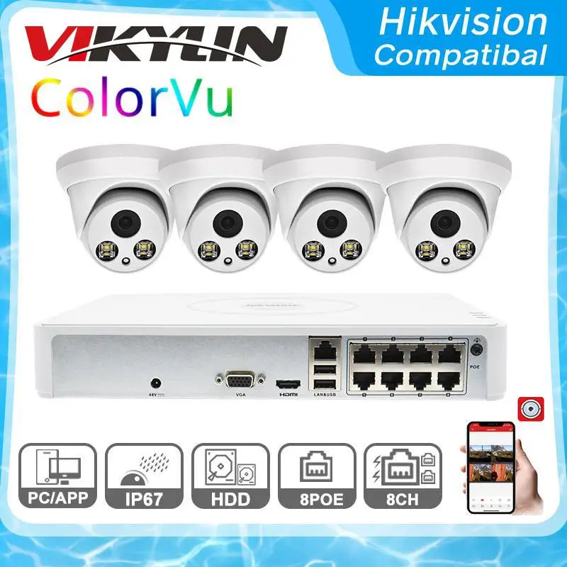 

Совместимые комплекты Hikvision, DS-7108NI-Q1/8P, 8POE NVR с полноцветной IP-камерой 5 МП, POE, встроенным микрофоном, 4 шт., система видеонаблюдения Plug & play