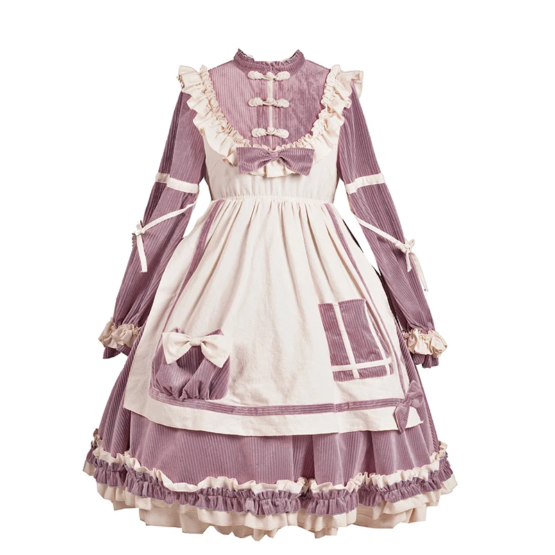 Японский стиль Осень Зима с длинным рукавом фиолетовый толстый вельветовый