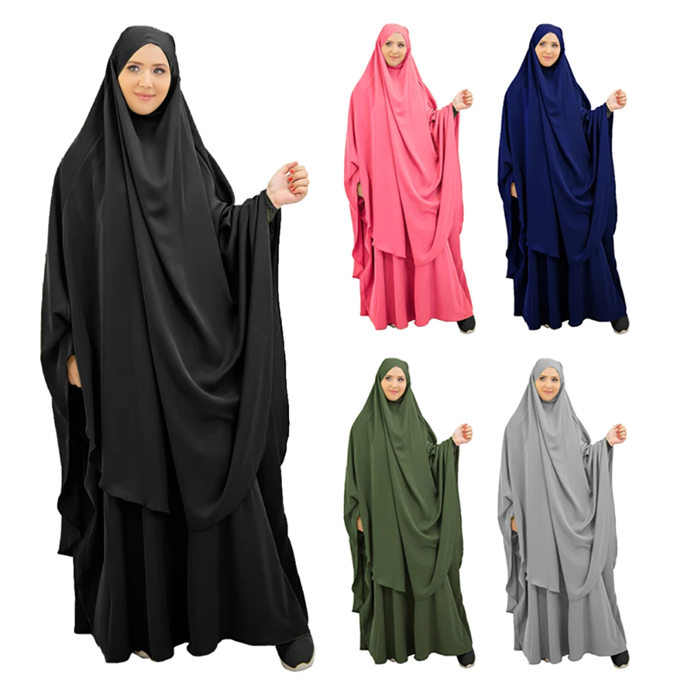 ИД мусульманская женская длинная молитвенная одежда химар комплект из 2 предметов абайя платье и брюки полное покрытие мусульманская одежд...