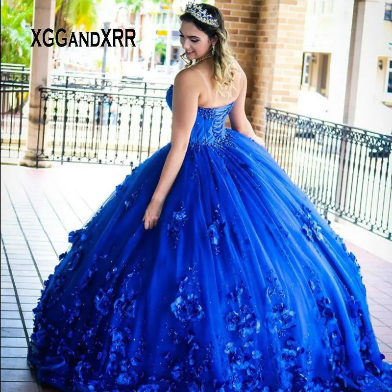 Vestidos de XV años Royal Blue Quinceanera Dresses with 3D Flowers Applique Corset Top Beaded Ball Gown Sweet 16 Dress Plus Size | Свадьбы и