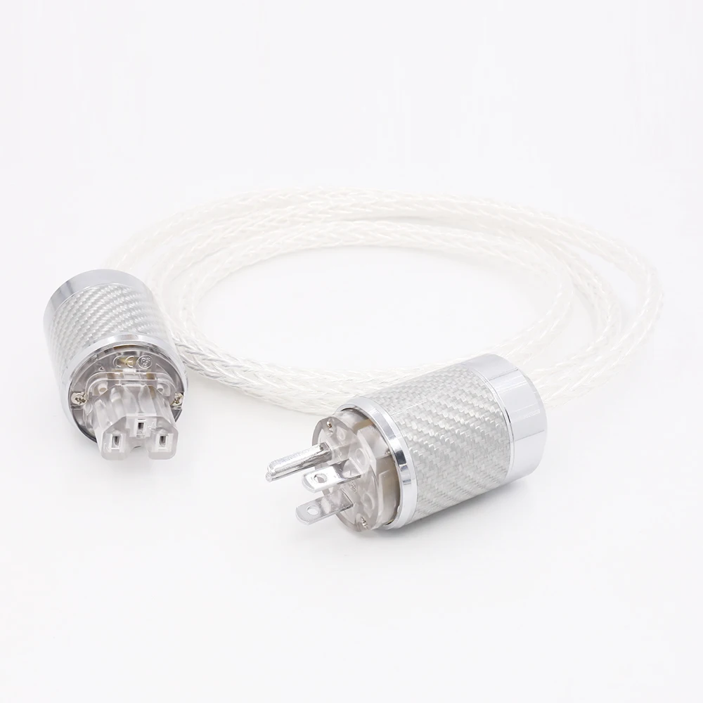 

HI-End 8AG Silver Plated OCC Power Cord 16 Strands US AC Power Cable HiFi Acoustic Schuko Power Wire