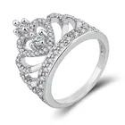 Женское кольцо с инкрустацией в виде короны, с кристаллами из циркония, обручальное, свадебное украшение, размер 6-10