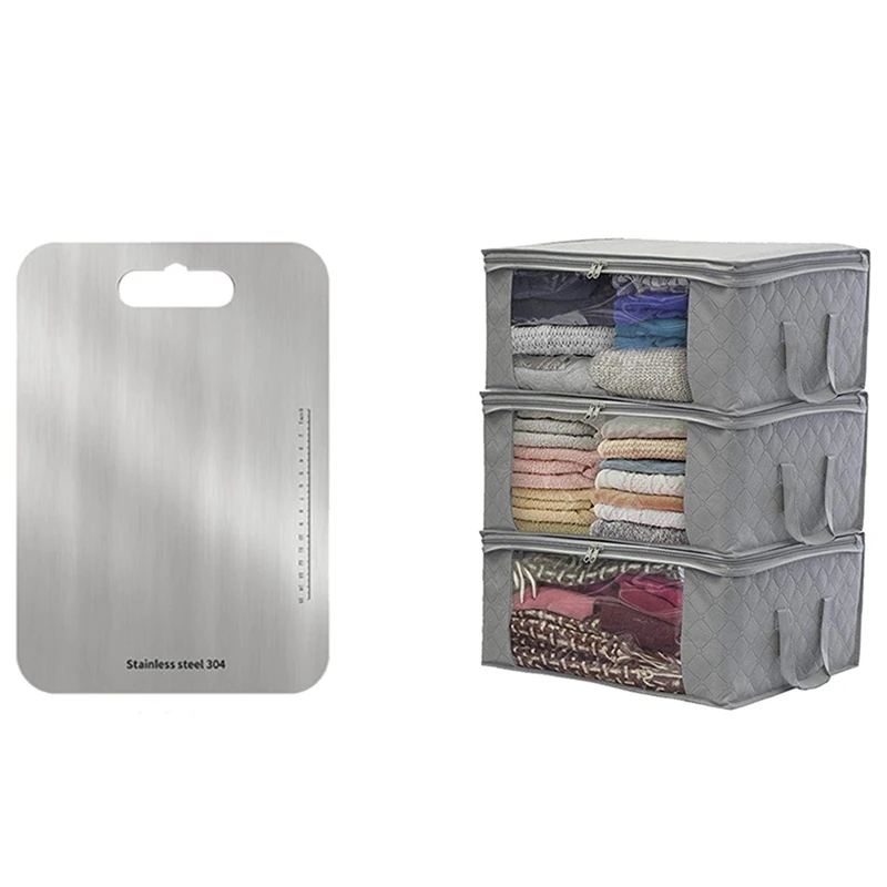 

Разделочная доска из нержавеющей стали для легкой очистки, 3 шт., коробка для хранения из нетканого материала с ручками, 1 шт.