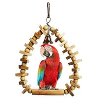 1 piece bird parrot toy parakeet chew toy with small bells natural wooden bird cage hanging toys pet birds perch accessories