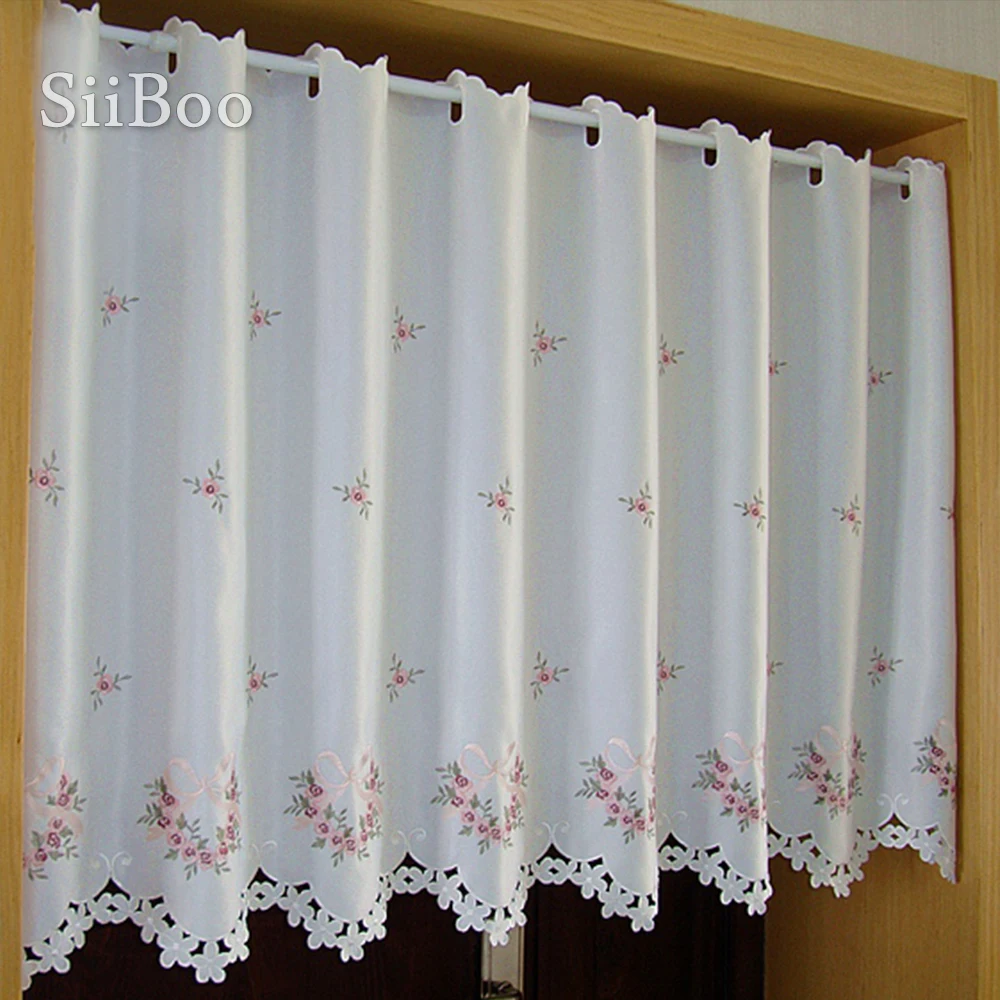 Кружевная полузанавеска в Корейском стиле кремово-белого цвета с цветочной