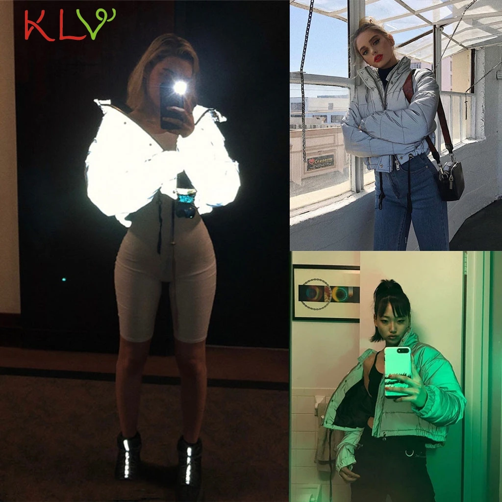 Зимняя женская куртка модное светоотражающее короткое теплое пальто куртки