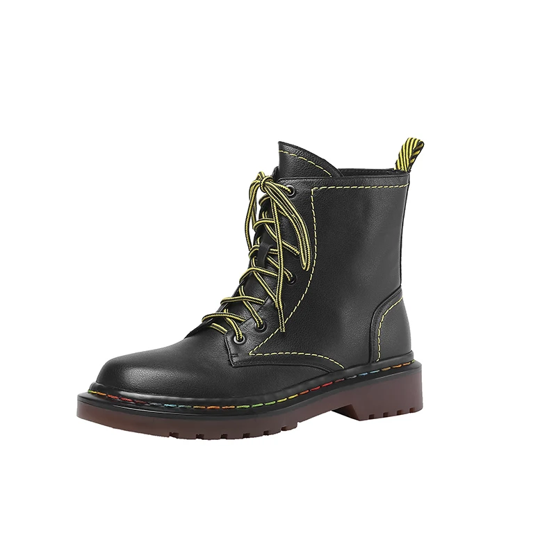 

Hot Genuine Leather Women Boots Round Toe Martin Boots Fashion Lace-Up Motorcycle Boots Female Platform Women Shoes Handmade