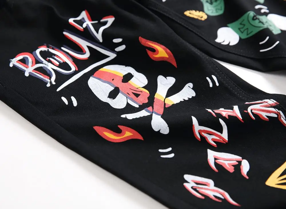 

Men's letters flame black printed jeans Slim straight colored painted stretch pants explosive stretch men's jeans stretch small