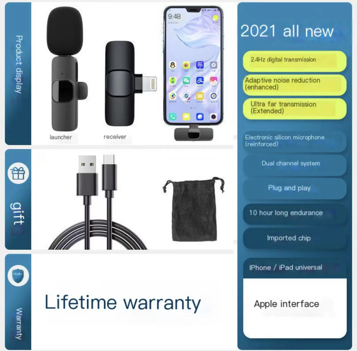 Один для двух беспроводных телефонов Apple Android Douyin двойной прямой трансляции