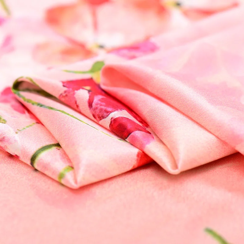 1.08 Meter X 1 Meter Pink Floral Elastic Satin Fabric Silks Cloth