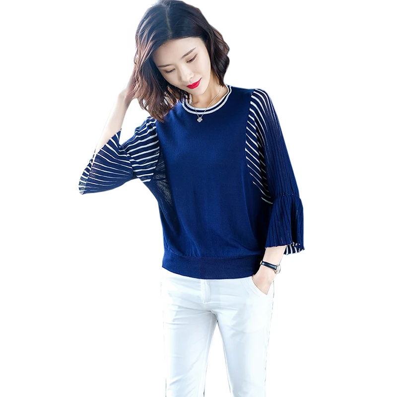 Autumn Knit Sweater Women 2021 Loose Casual Korean Middle Age Women's Pullover Dark Blue Vintage | Женская одежда