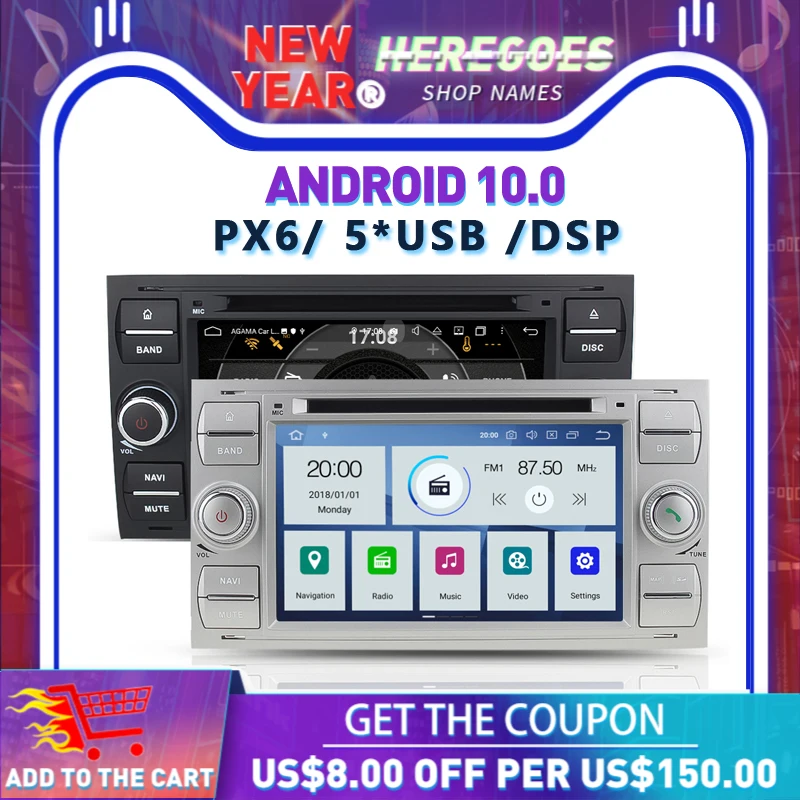Автомобильный DVD плеер DSP PX6 IPS Android 10 0 4 Гб + 64 GPS RDS радио Bluetooth 5 WIFI для Ford Galaxy Fusion Focus