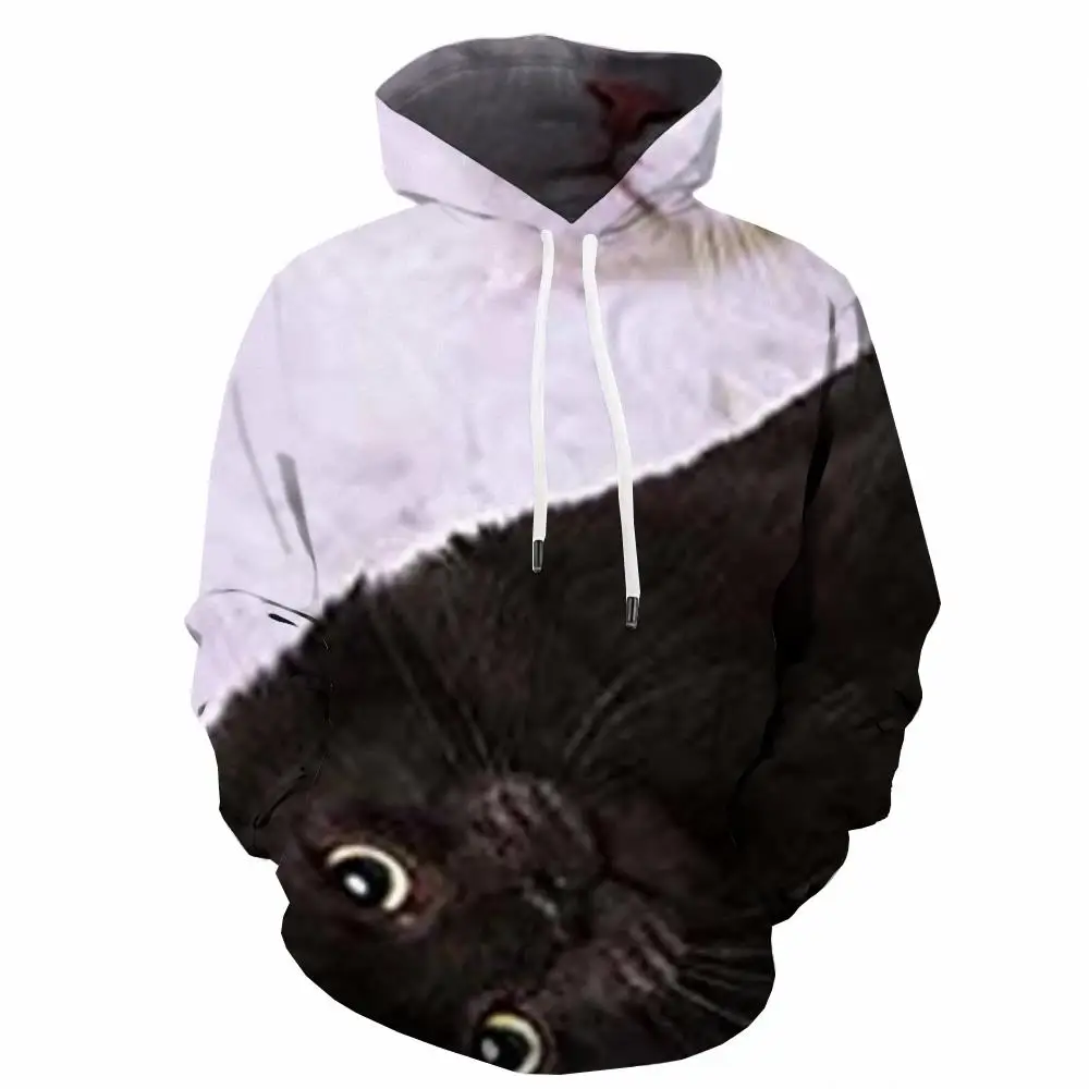 

Толстовка мужская с 3d-рисунком кота, свитшот с принтом животных, милая толстовка с капюшоном в стиле аниме, черно-белая забавная осенняя оде...