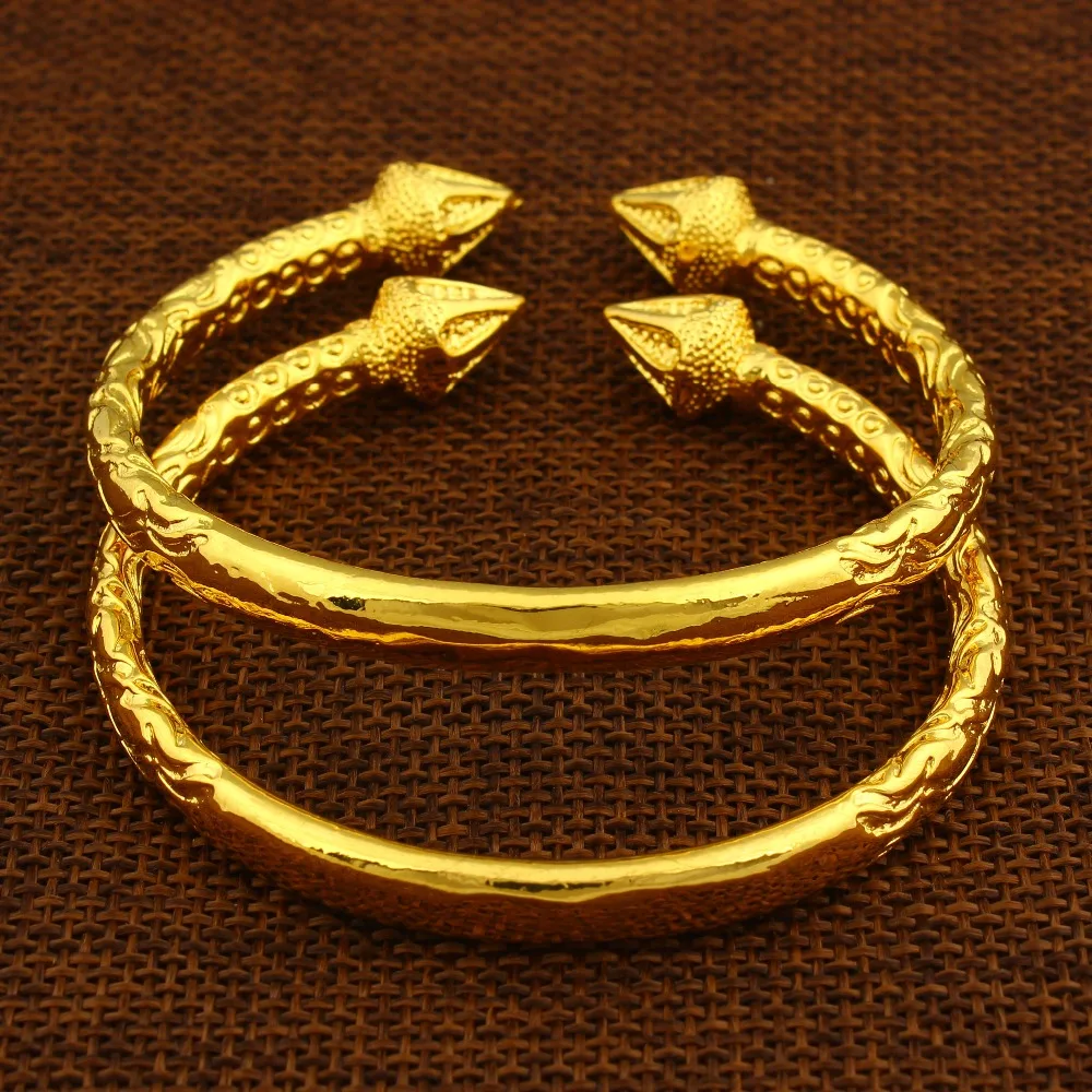 New Arrived African/Dubai Fashion Openable 22k Yellow Gold GF Bangle Engraved Trendy Pattern Bracelet 2 Piece Jewelry Wholesale | Украшения