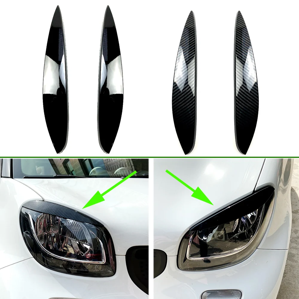 

Carbon Fiber Look Black Headlight Eyelid Lid Eyebrow Trim Cover For Mercedes Benz Smart 2014 2015 2016 2017 2018 2019 2020 2021