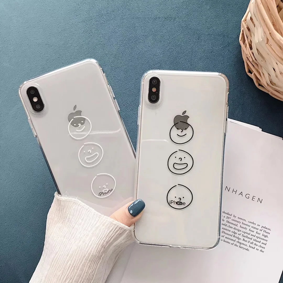 Новый Модный Милый простой чехол для телефона с изображением смайлика iphone Xs MAX XR X