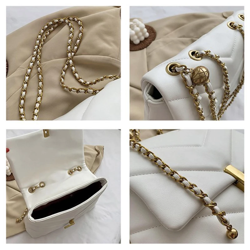 

Luxury Designer Chains Crossbody Bags For Women Solid Color Shoulder Bag 2021 New Fashion Quality PU Leather Messenger Bags Tote