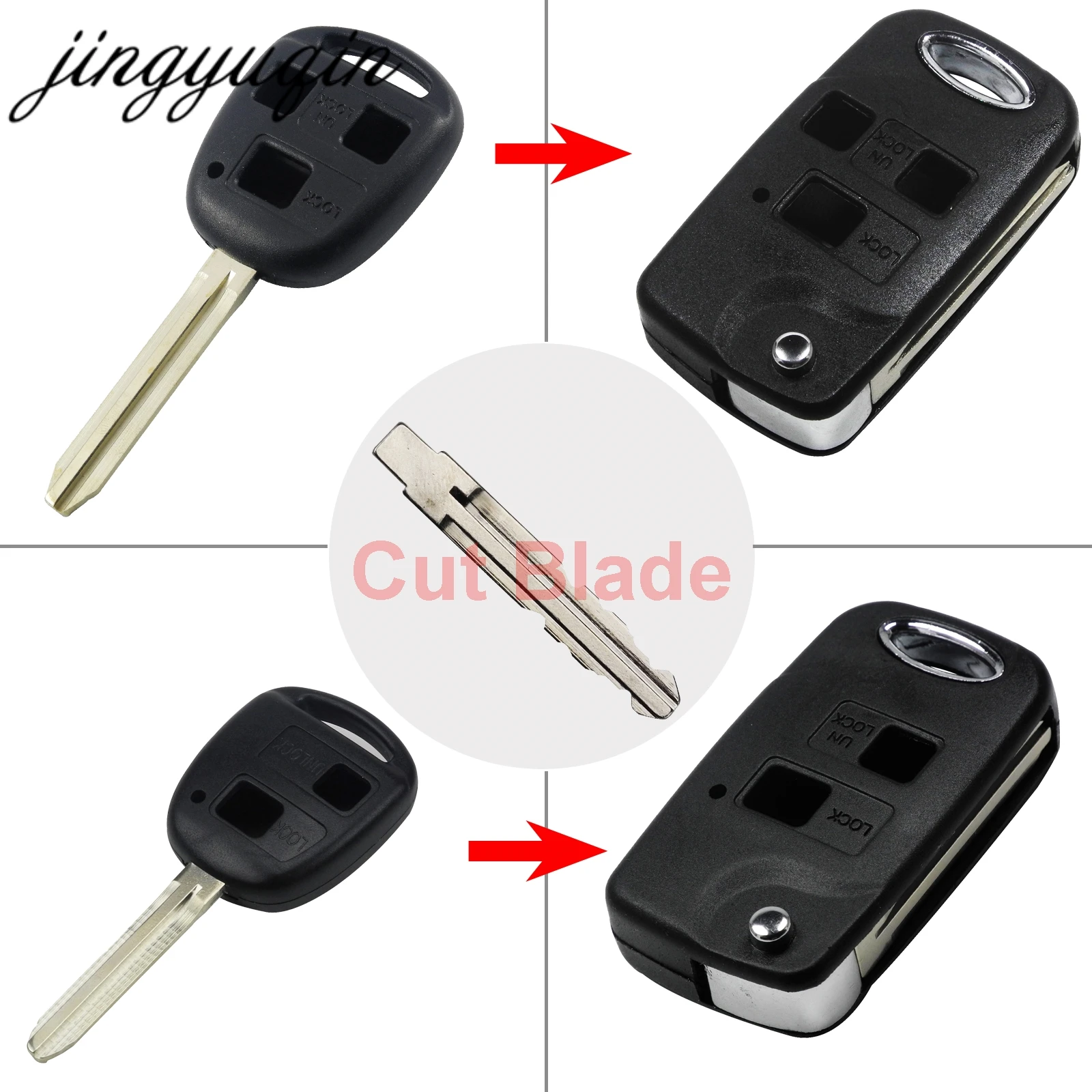 Jingyuqin Отрежьте лезвие 2/3 кнопки флип Брелок чехол для Toyota Camry RAV4 Corolla Prado Yaris