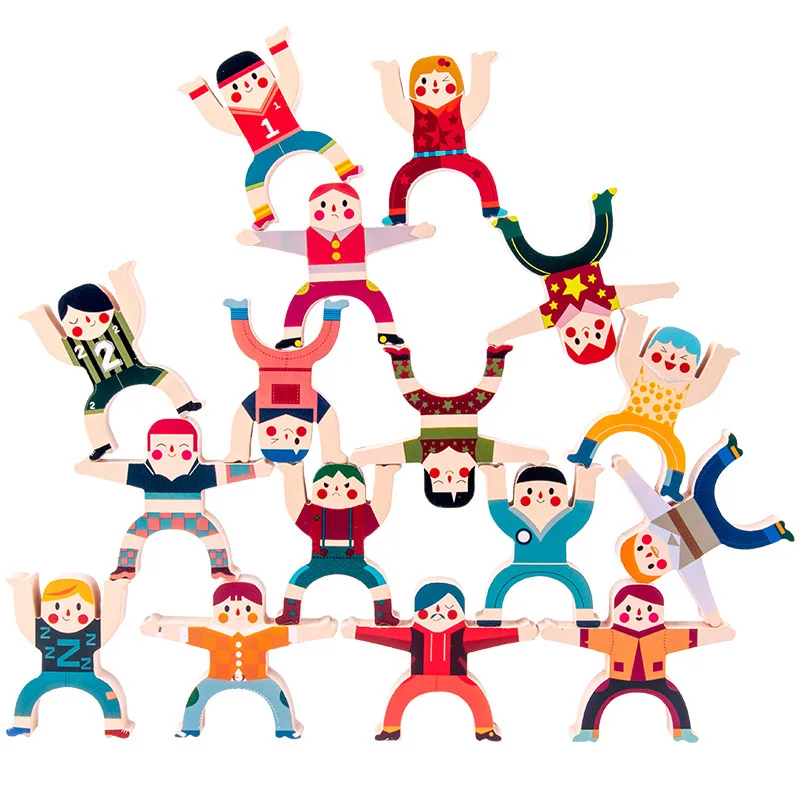 

NEW 16PCS Wooden Multiplayer Cartoon Hercules Balance Building Blocks Early Learning Toys for Children Stacked High Toy Birthday