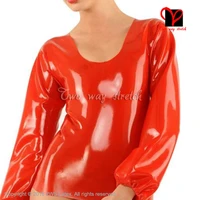 red latex long sleeves round collar zipper at back sexy rubber shirt plus size xxxl sy 069