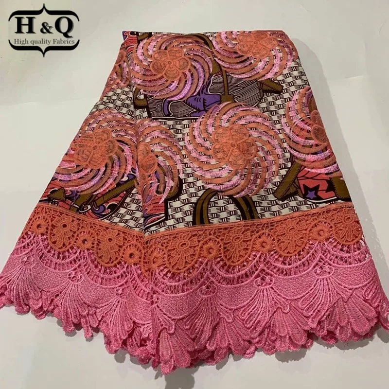 

H&Q latest high quality african batik lace wax fabric 100% cotton embroidery 6 yards/pcs nigerian guipure laces fabrics H0624