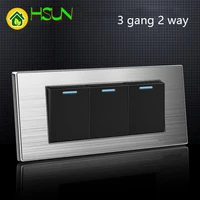 us standard 3 gang 2 way light switch with led indicator on off wall switch stainless steel panel 118mm 72mm