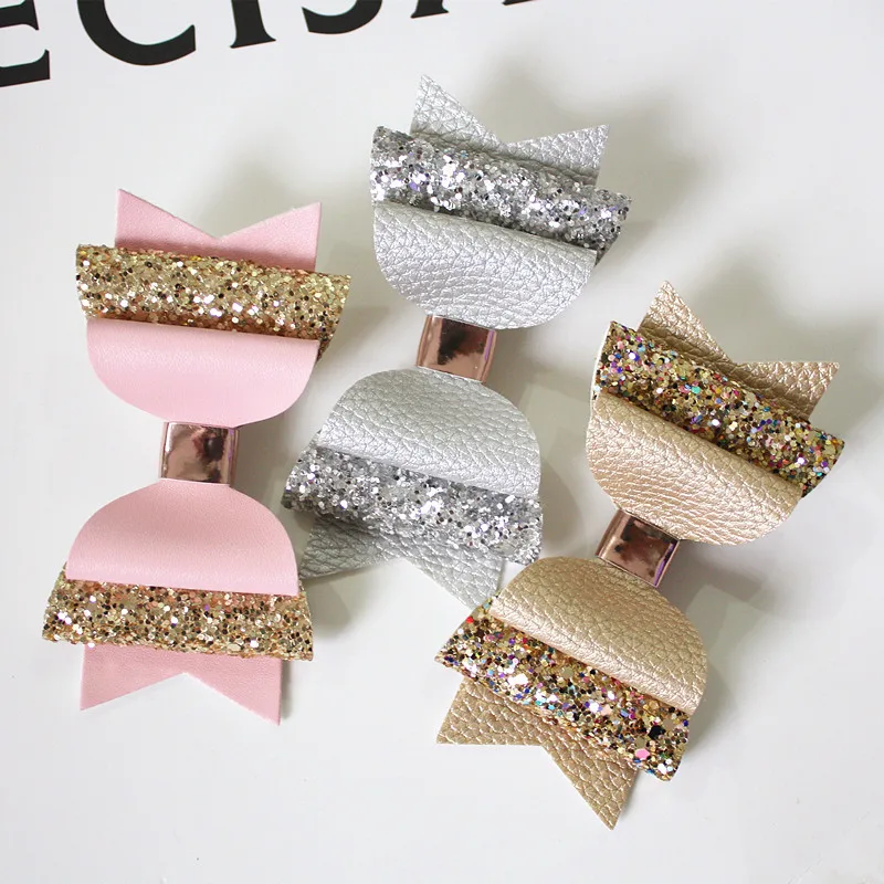 

New 15PCS/lot Lovely Bow Hair Glitter Big Size 10.5cm Hairpin Cute PU Leather Hairpin Modish Girls Prince Hair Clip Bowknot Clip