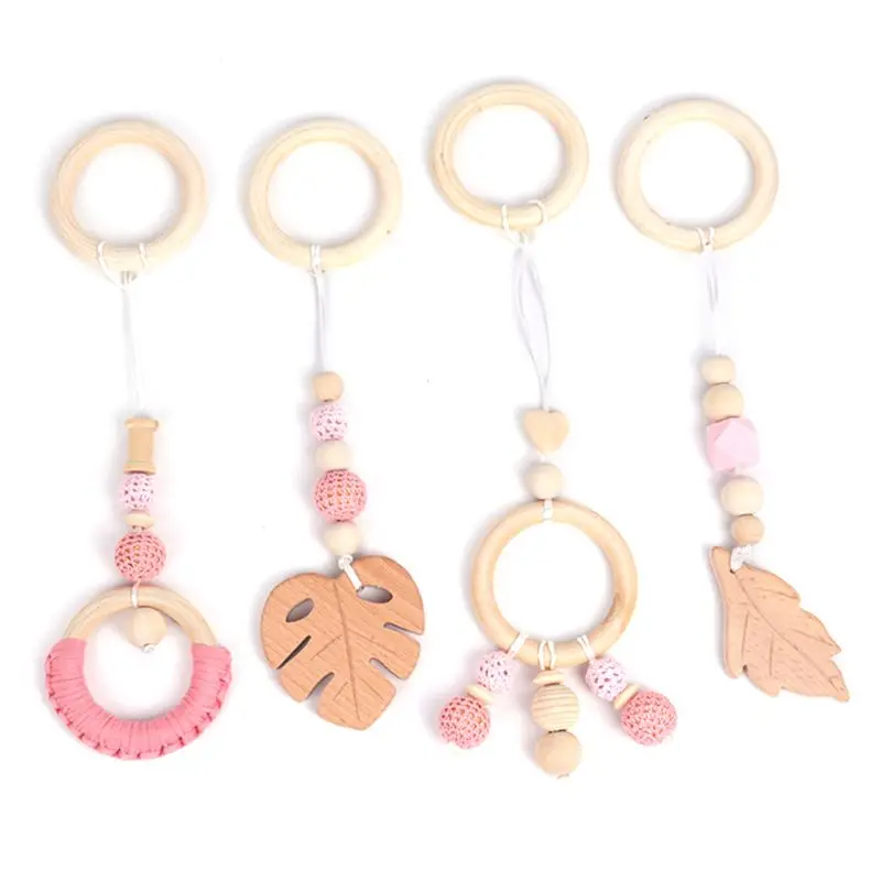 

4Pcs/Set Baby Nordic Gym Frame Hanging Pendants Wooden Ring Teether Molar Nursing Toys Infant Room Decoration Gifts