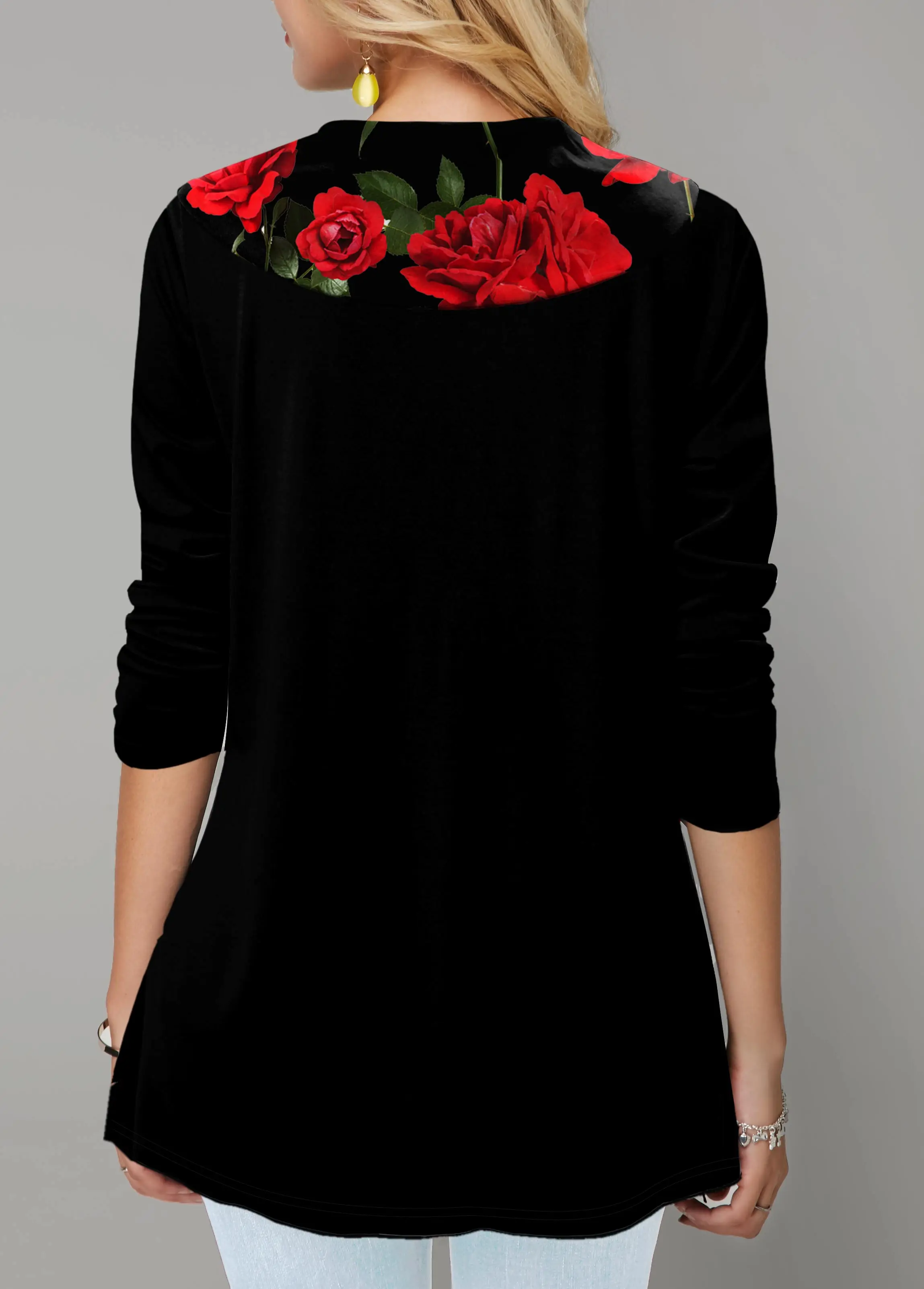 

Winter Spring Women Plus Sizes V Neck Casual Large Big Loose Floral Button Vintage T Shirts Vintage Tops Full Long Sleeve