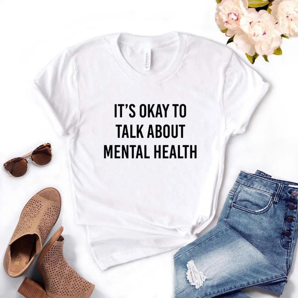 

Women T Shirt It's Okay To Talk About Mental Health Letter Print Tshirt Women Short Sleeve O Neck T-shirt Ladies Tee Shirt 3KQA