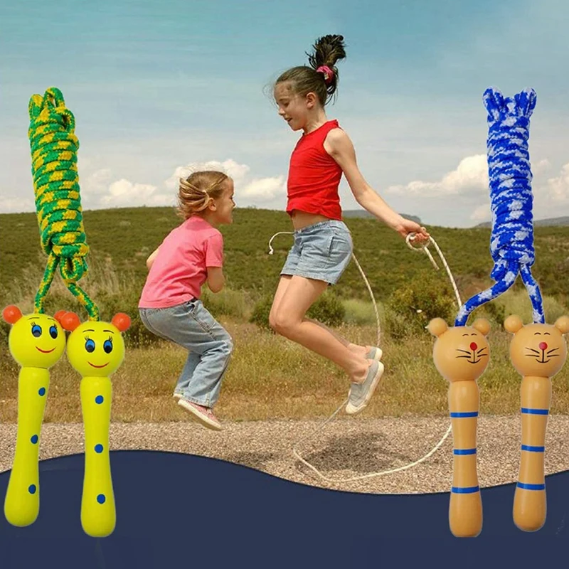 

ELOS-4-Piece Children's Skipping Rope with Wooden Handle-Very Suitable for Children and Students for Outdoor Entertainment