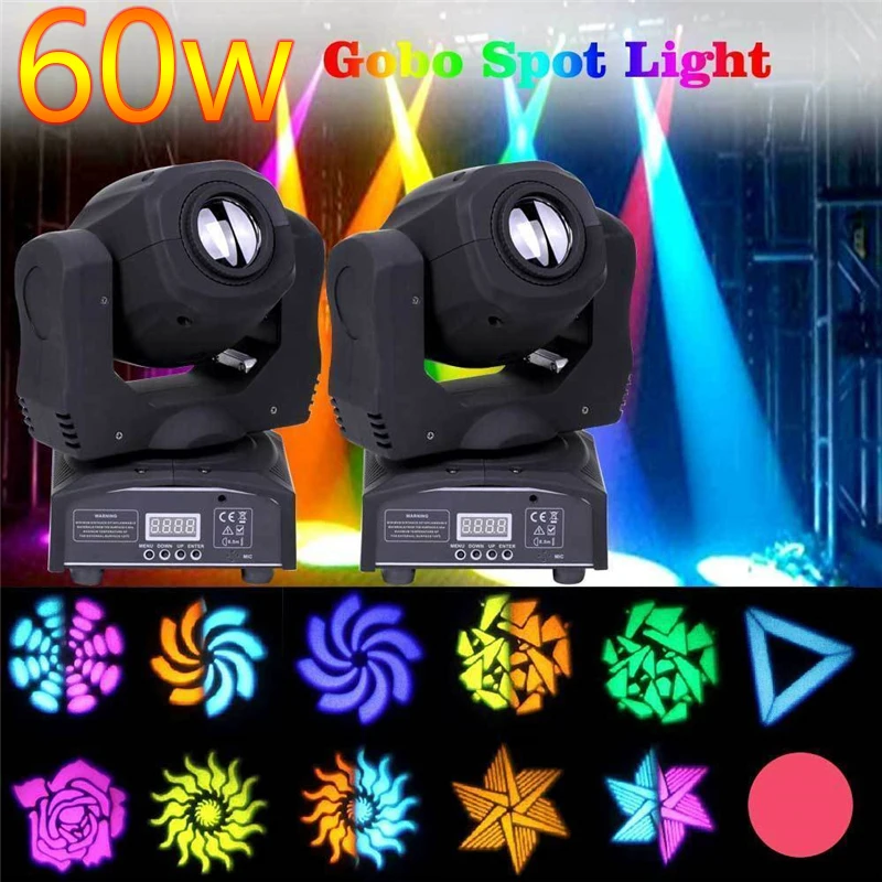 

U'King 60W RGBW Moving Head Par Light 8 Patterns 8 Effects Mini LED Stage Lighting Effect Gobo Beam For DJ Party Disco