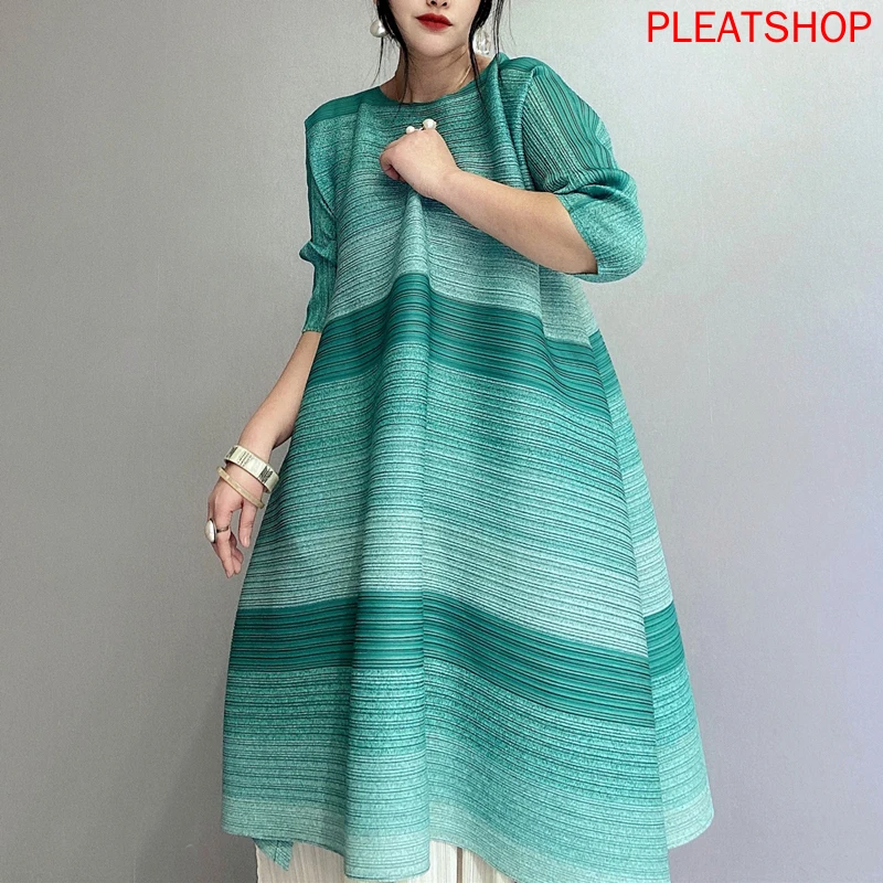 

Miyake Fold 2020 New Summer Thin A- Line Dress Sub-L Split Half Sleeve Dress Women Pleats Elegant Vestidos Summer Dress Shein
