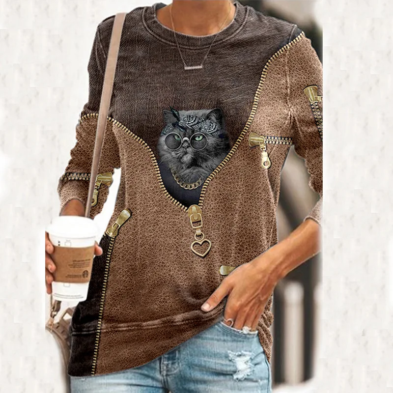 

Linglewei New Spring and Summer Women's Hoodies Streetwear Animal O-Neck Loose easy matching casual Hoodies