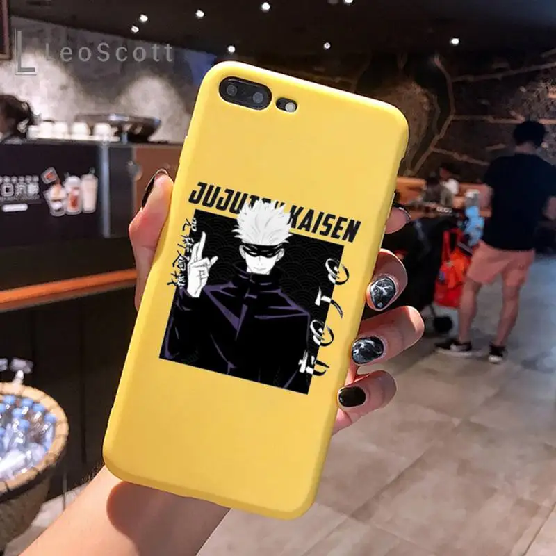 

Jujutsu Kaisen Anime Cartoon Phone Case Yellow Candy Color for iPhone 6 7 8 11 12 s mini pro X XS XR MAX Plus