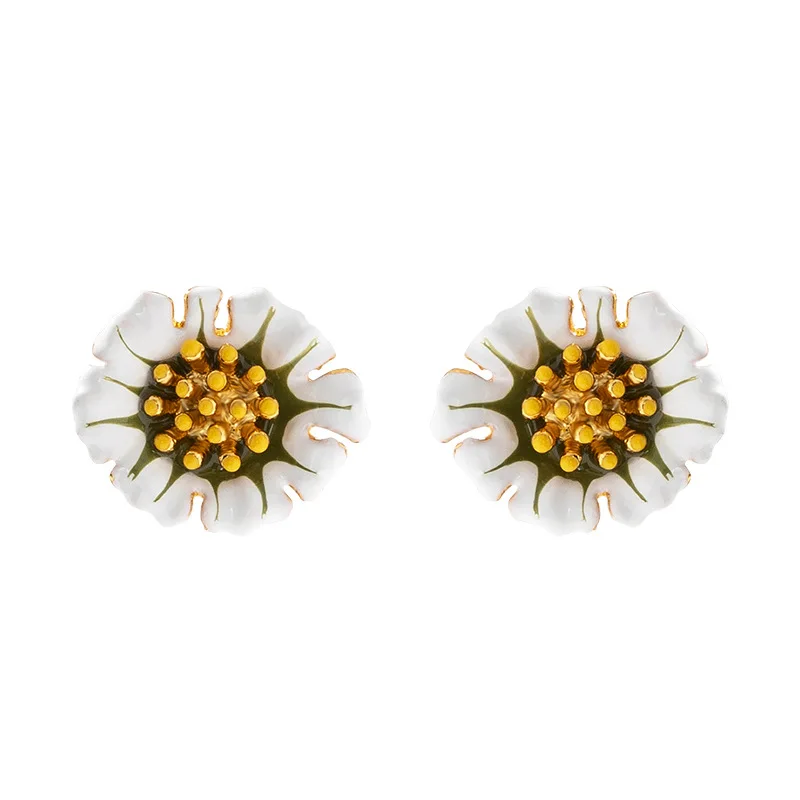 

European and American Fashion Forest Daisy Earrings Female Sweet and Cute Enamel Ear Clip Flower Earrings Without Pierced Ears