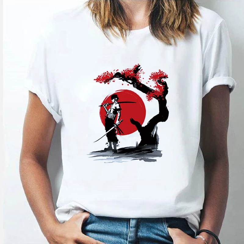 

LUSLOS Cool Monkey·D·Luffy Print ONE PIECE Anime T Shirt Short Sleeve Casual White Tshirts Harajuku Female Tee Tops Streetwear