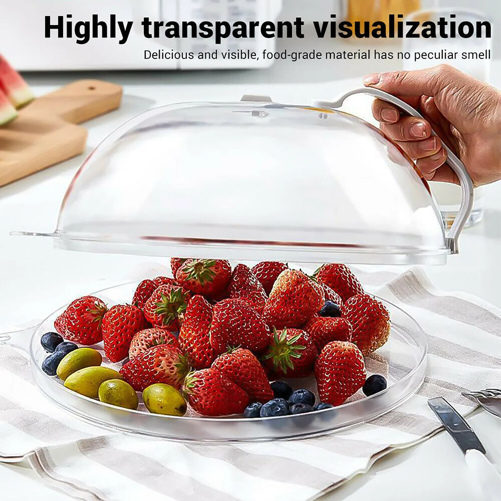 

Food Cover Microwave Oven Dish Pan Lid Plate Stove Cover Cookware Lid Transparent Anti-splash Cap With Handle