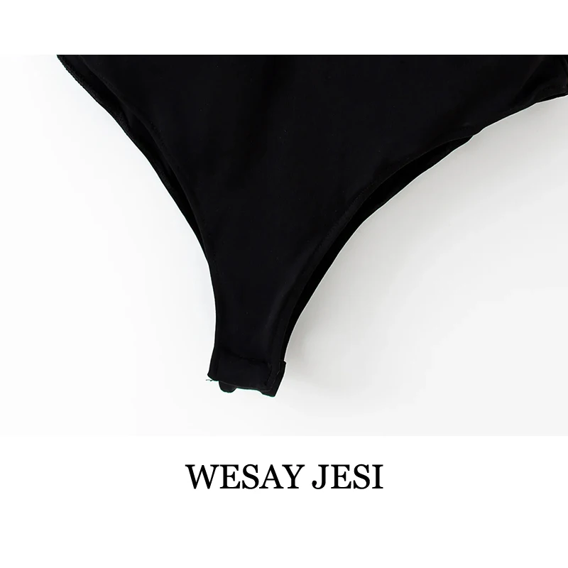 

WESAY JESI Fashion Bodysuit Women Summer Sexy Purple-Black Patchwork Female Jumpsuit Chic One-Piece Self-Cultivation Jumpsuit
