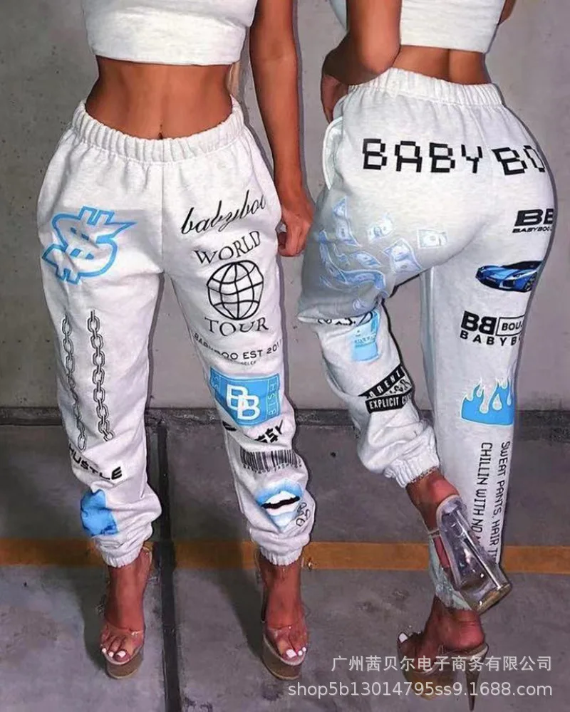 

Cool Streetwear Hip Hop Graphic Print Sweatpants Women Joggers Trousers High Waist Loose Casual Bottom Pants Sport Pants Female