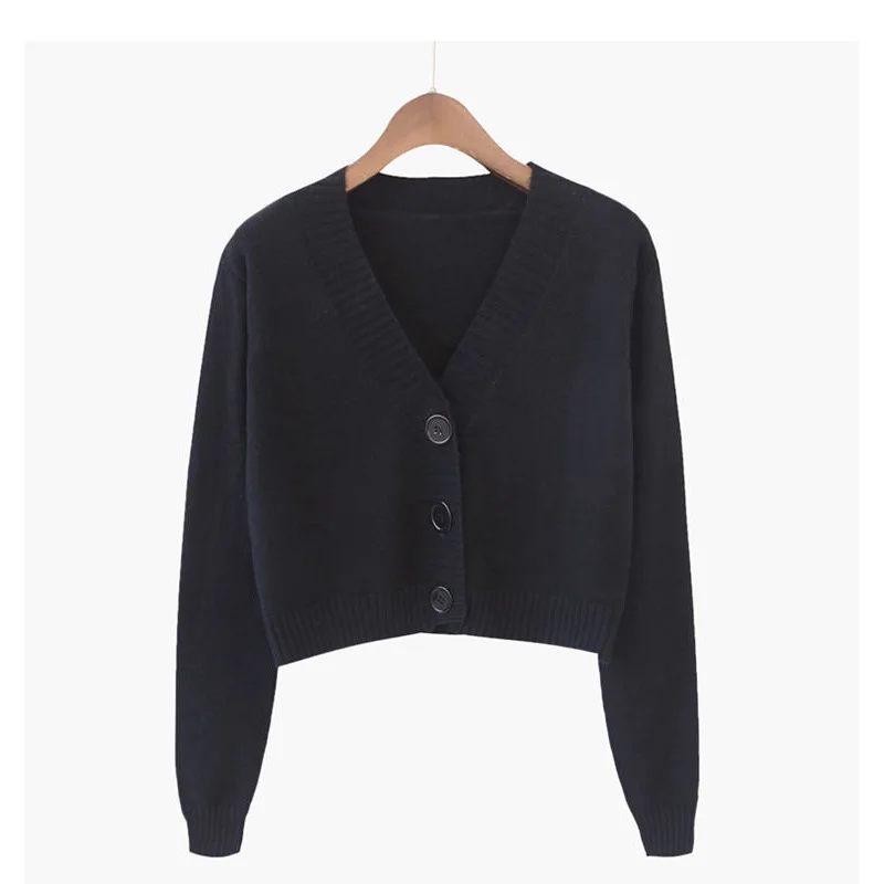Винтажный Укороченный кардиган с длинным рукавом вязаный свитер в Корейском