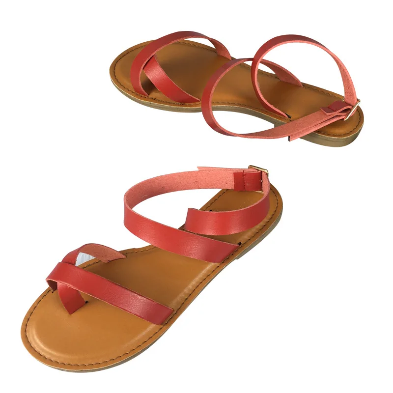 

2021 Women Shoes Leather Women Casual Summer Beach Shoes Female Open Toe Plus Size Gladiator Sandal Female Flat Sandals