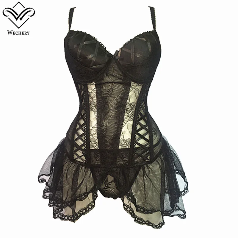 Wechery женский кружевной сексуальный сетчатый корсет в стиле стимпанк Топы Пуш ап
