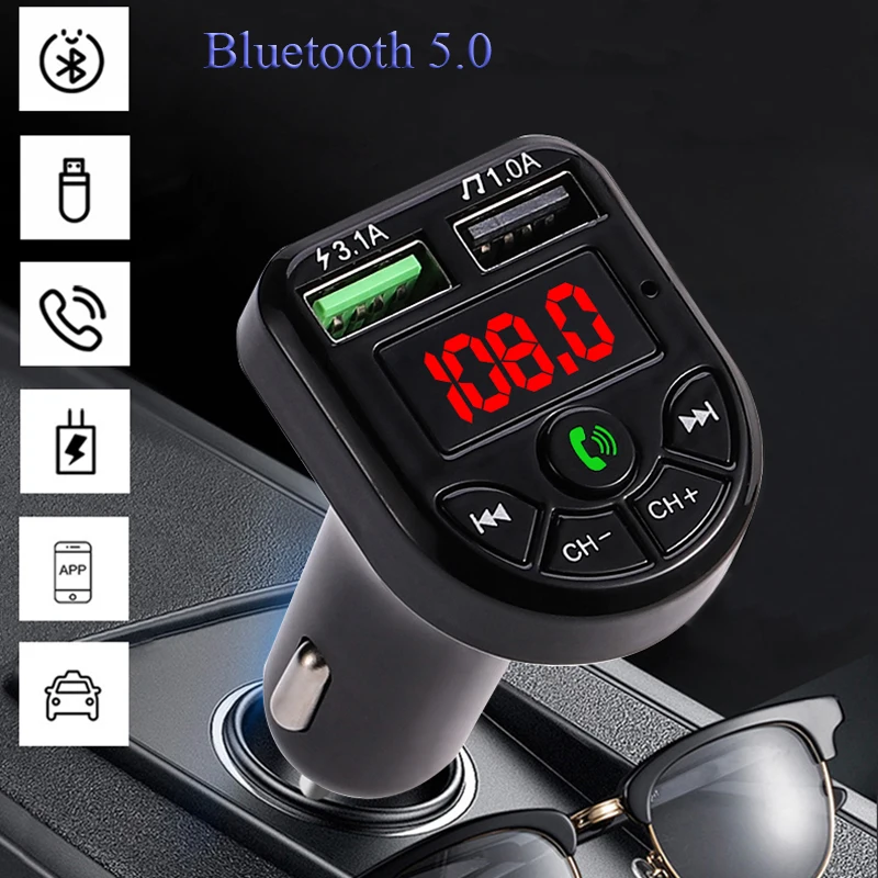 Беспроводной автомобильный FM передатчик Bluetooth 5 0 MP3 модулятор плеер громкая связь