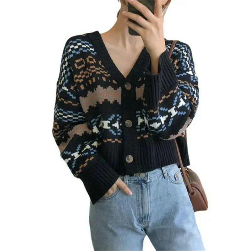 

Женский трикотажный кардиган на пуговицах, с V-образным вырезом и длинным рукавом