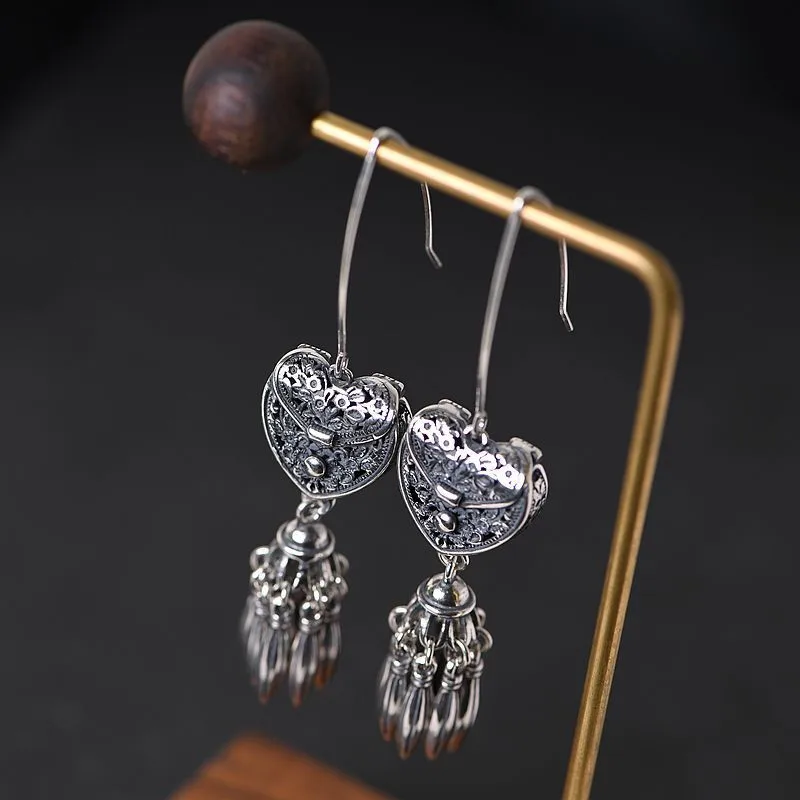 

GAGAFEEL New Retro S925 Sterling Silver Hanging Earrings For Women Metal Tassel Ethnic Drop Earrings Jewelry Accessories